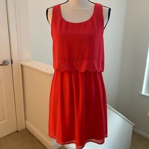 Red Camel Orange/Pink Scalloped Sleeveless Dress